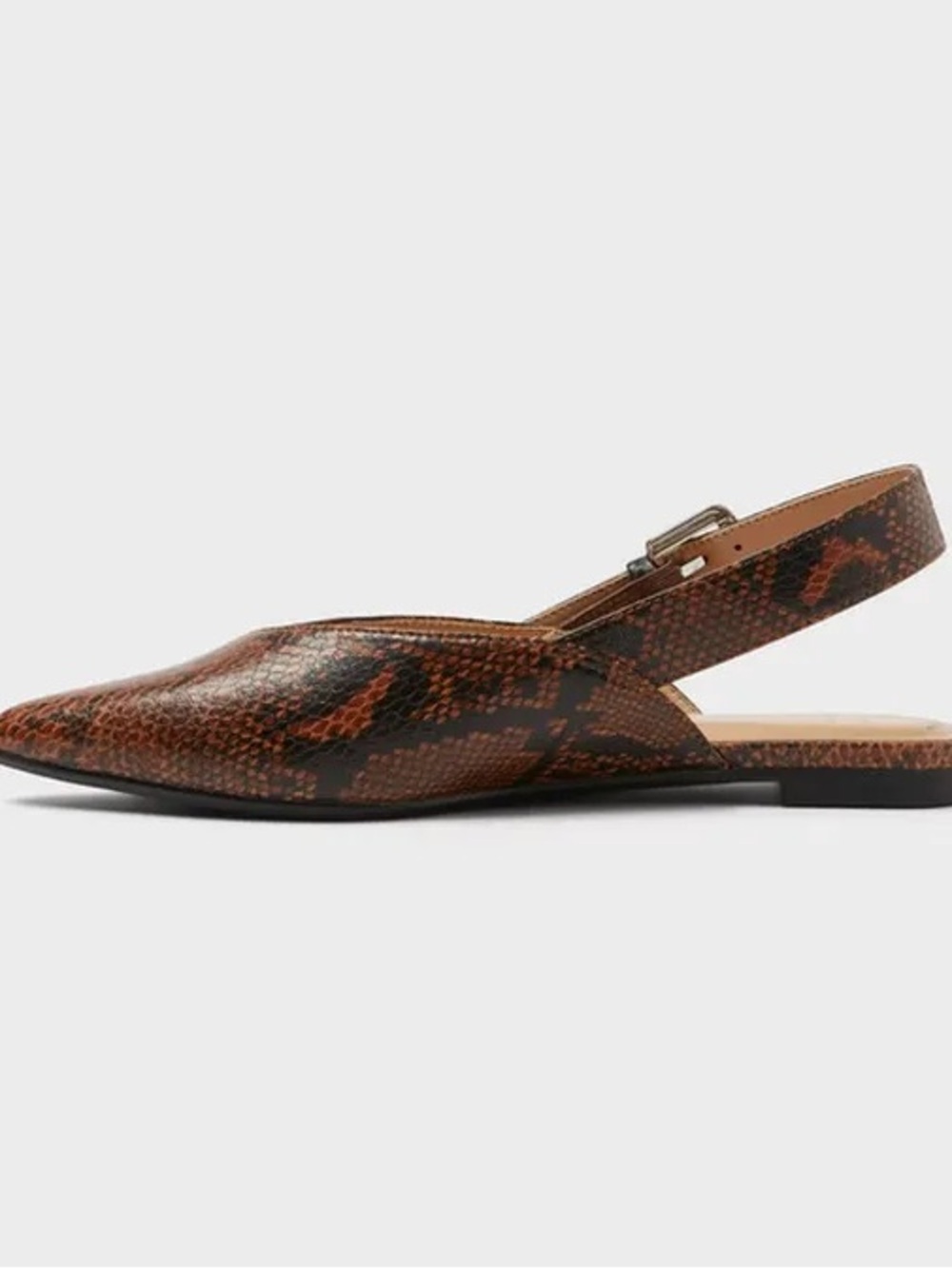 NWT Women’s 6.5 Pointed Slingback Flat Brown Snake Print with Memory Foam Insole - Picture 3 of 4